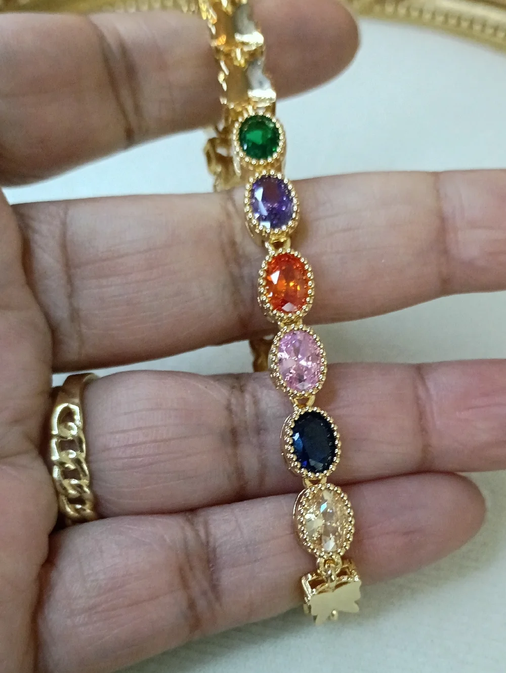 New Gold Plated Multicolor Gemstone Bracelet - Women Jewelry